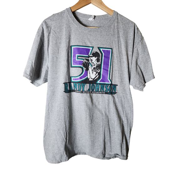 RANDY JOHNSON Jersey Retirement Night  Notable Records Gray T-Shirt SZ M - Picture 1 of 7